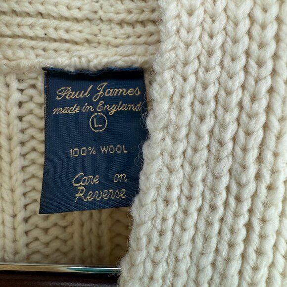 Vintage 90s Paul James Cream Wool Shawl Collar Cardigan Sweater | Size M/L - Picture 6 of 10